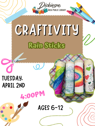 Craftivity for ages 6-12 on April 2nd